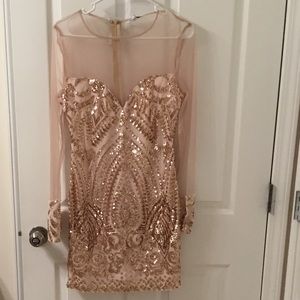 Rose gold, see through with shinny sequence.